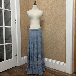 VTG Y2K 2000s Blue Paisley Floral Tiered Embroidered Hippie Boho Fairy Skirt